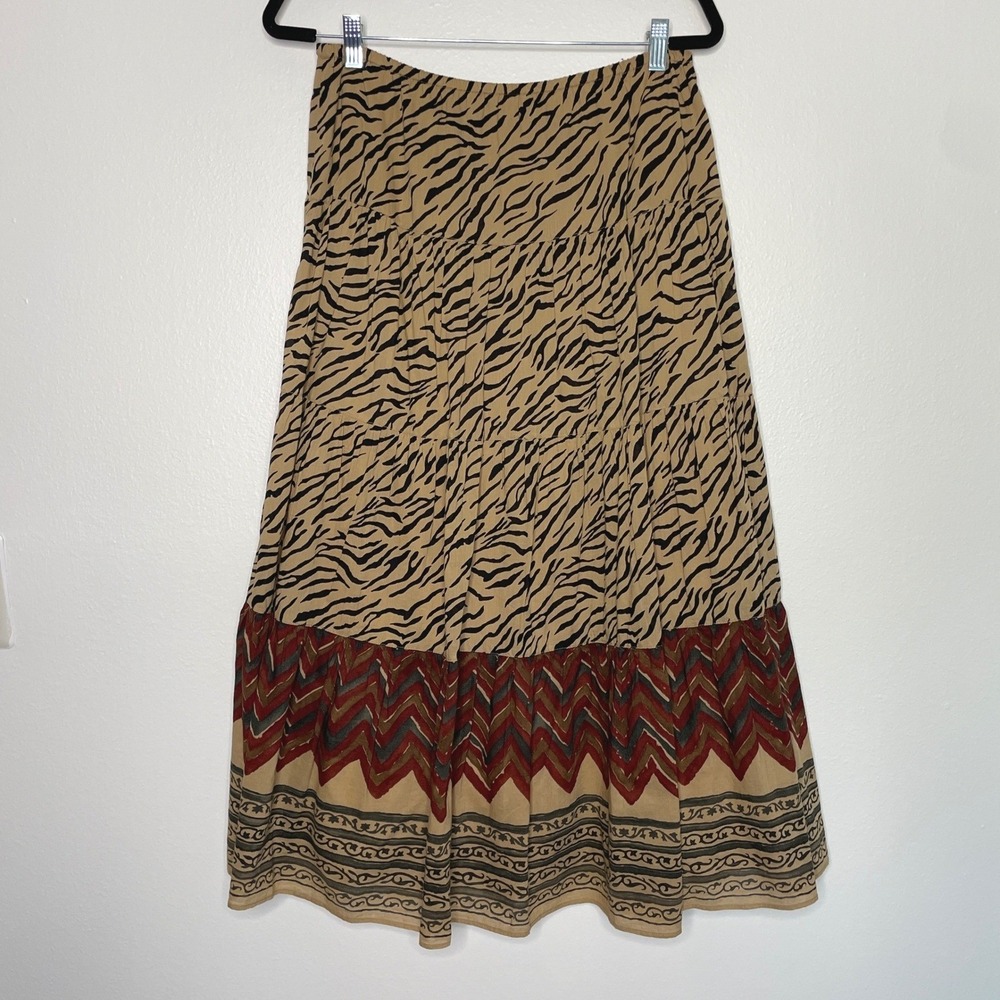 Lauren Ralph Lauren Maxi Skirt Womens M Animal Print Southwestern Tiered Vintage - Picture 5 of 9